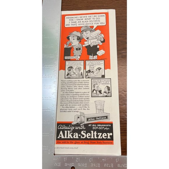 Alka Seltzer Medicine Vintage Print Ad 1938 Comic Headaches Indigestion - Picture 2 of 5